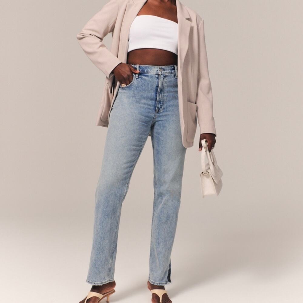 ABERCROMBIE The 90s Straight Ultra High Rise Jeans Split Hem Curve Love 25